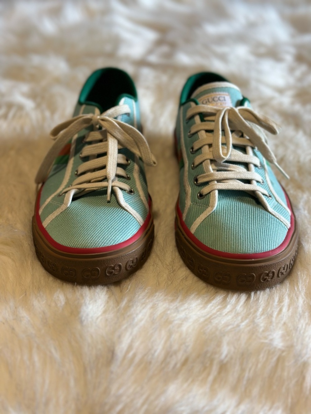 Gucci Tennis 1977 Mint Green Canvas Web Sneakers Size 10 - Picture 3 of 8